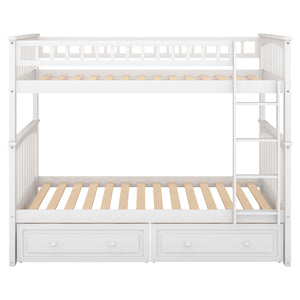 Twin over Twin Bunk Bed with Drawers, Convertible Beds, White(Old SKU: SM000240AAK-1)