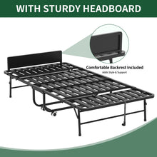 Load image into Gallery viewer, Twin Adjustable Headboard Folding Bed With Memory Foam Mattress, Heavy-Duty Frame Cot For Tall People, Portable Guest On Wheels - Black
