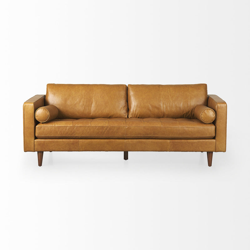 Leather Sofa With Toss Pillows - Brown