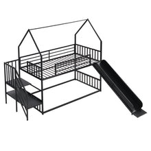 Load image into Gallery viewer, Twin Size Metal Bunk Bed House Bed with Slide and Staircase, Black
