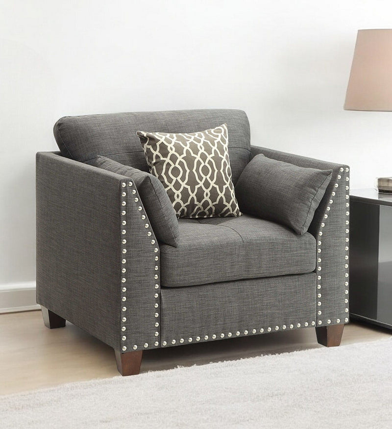 Linen Arm Chair - Charcoal And Brown