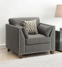 Load image into Gallery viewer, Linen Arm Chair - Charcoal And Brown
