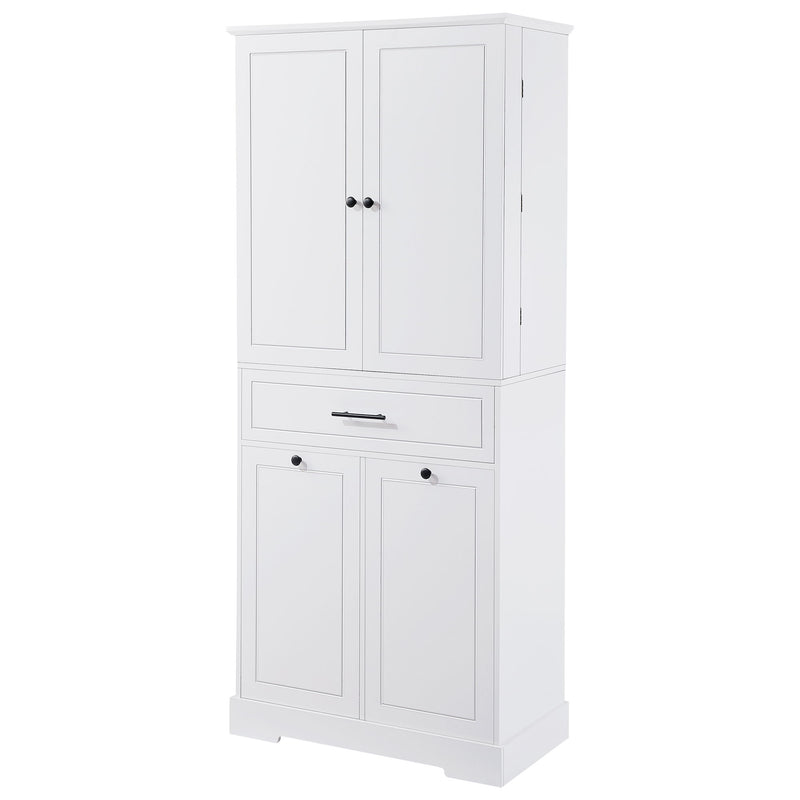 Freestanding Bathroom Storage Cabinet With Doors, Drawers, And Tilt Out Laundry Hamper - White