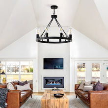 Load image into Gallery viewer, 6 Light (No Bulbs) Wagon Wheel Chandelier Farmhouse Modern Small Round Chandelier For Living Room Kitchen Island Foyer Hallway Entryway Bedroom Dining Room Light Fixture Ceiling Hanging - Matte Black
