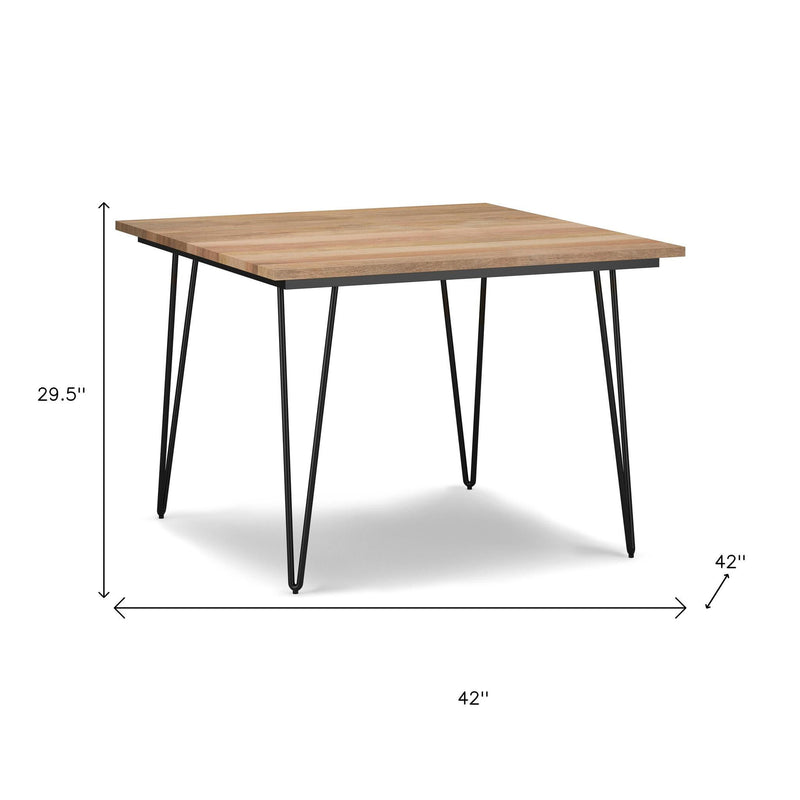 42" Solid Wood Iron Square Dining Table - Natural / Black