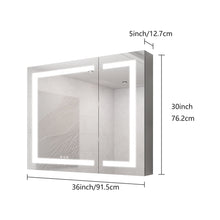 Load image into Gallery viewer, 36&quot; X 30&quot; Medicine Cabinet With LED Vanity Mirror, Anti-Fog Recessed Or Surface Mount Bathroom Double Door Large Storage 3000K~6000K Bright Lighted Aluminum Storage Cabinet With Touch Switch - Silver
