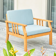 Load image into Gallery viewer, Kapalua Honey Nautical Curve Eucalyptus Wooden Outdoor Sofa Chair with Cushion
