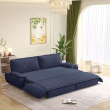 Load image into Gallery viewer, Queen Pull Out 3 In 1 Convertible Sleeper Sofa Bed - Blue
