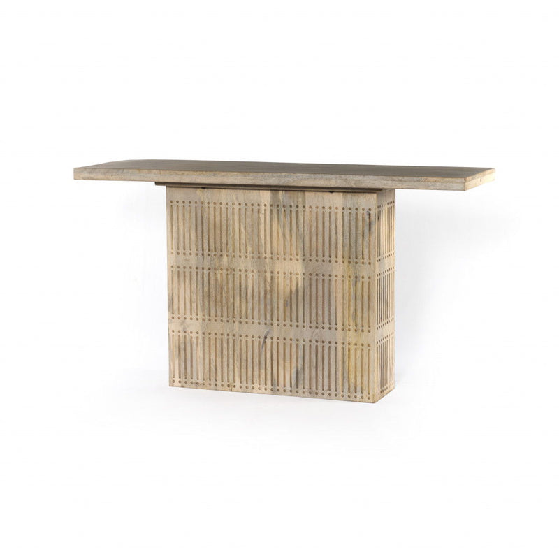 Solid Wood Distressed Pedestal Console Table - Light Brown