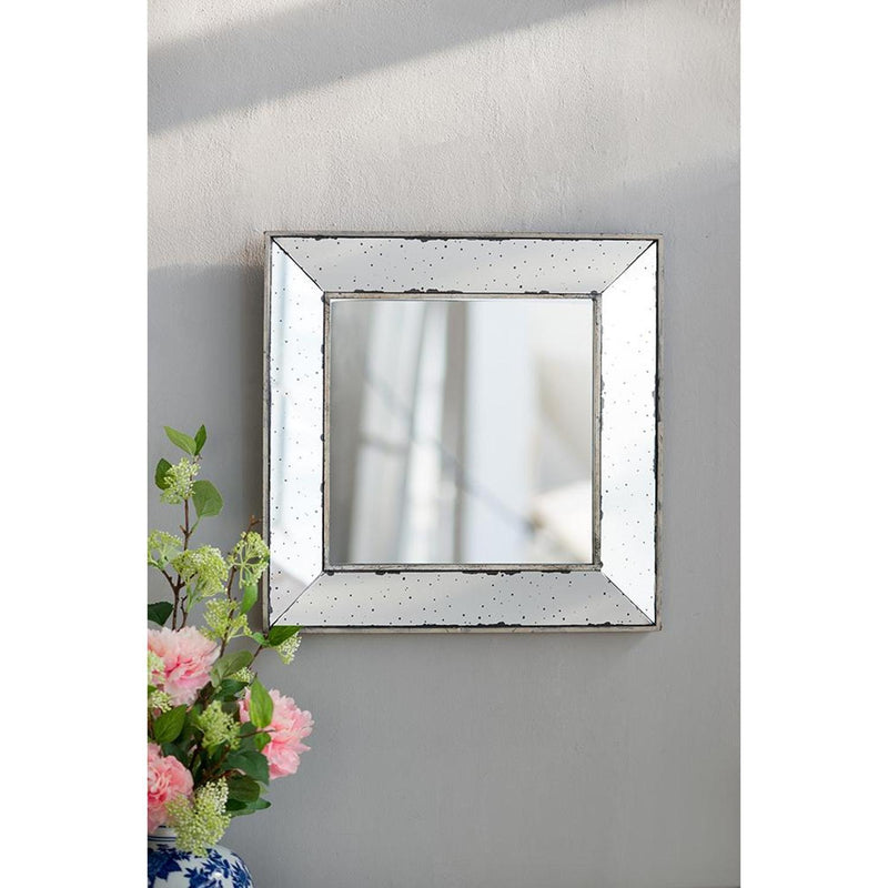 18" Square Metal Framed Antiqued Glass Accent Mirror - Brown