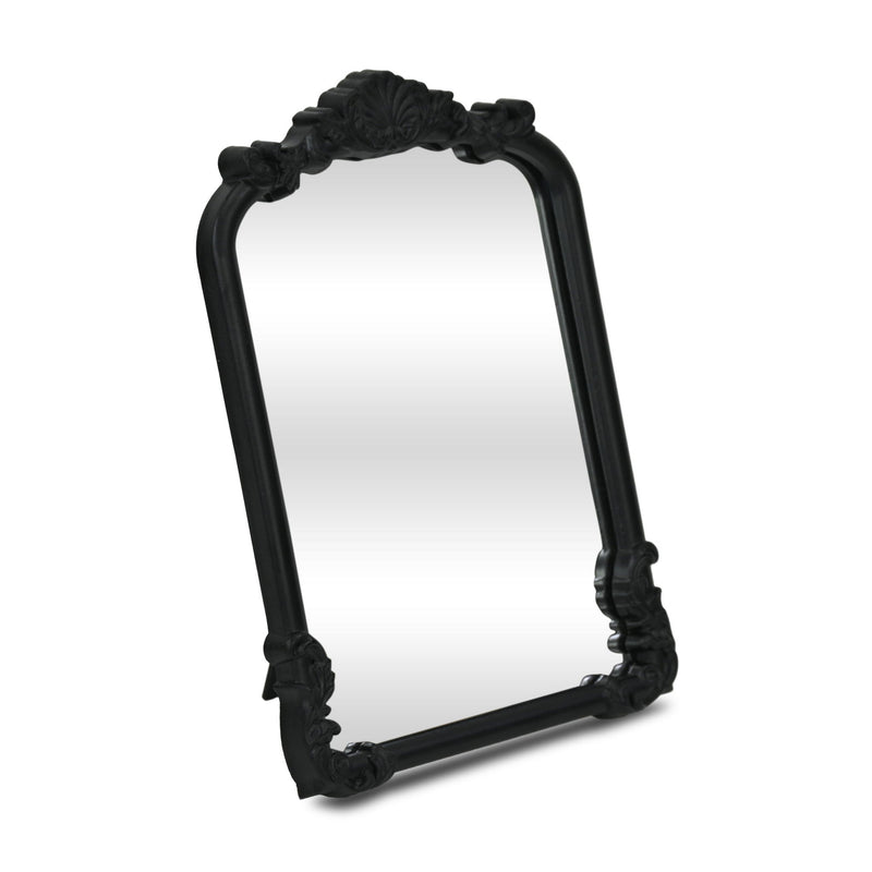 Solid Wood Scalloped Framed Makeup Shaving Tabletop Mirror - Black