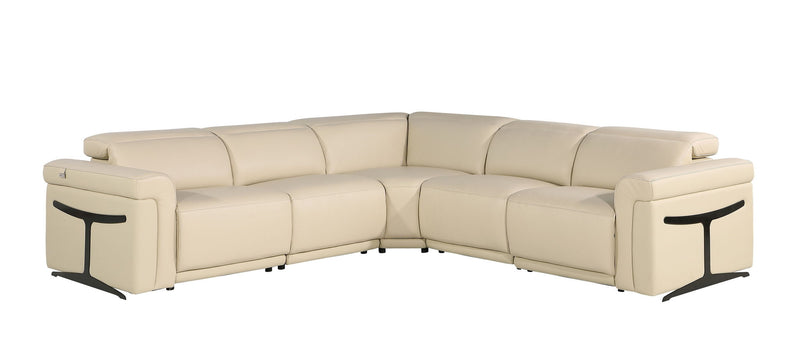 Italian Leather Modular L Shaped Five Piece Corner Sectional - Beige