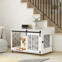 Load image into Gallery viewer, Dog Crate With Sliding Barn Door And Side Access, Lockable Wheels For Small To Medium Dogs - White
