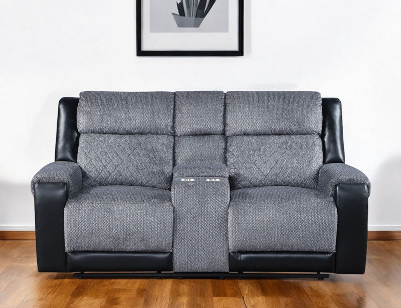 Faux Leather And Microfiber Manual Reclining Loveseat With Storage - Gray And Black