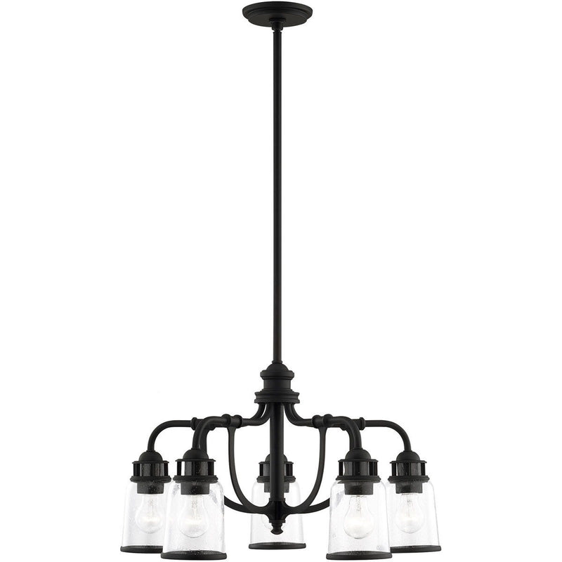 21" Five Light Dimmable Chandelier With Shades - Black