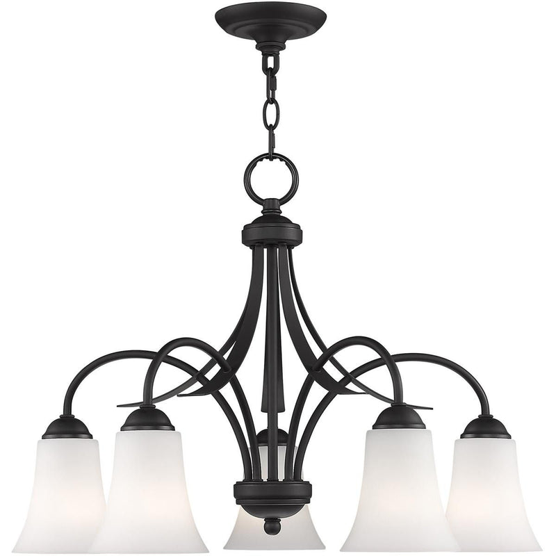 18" Five Light Dimmable Chandelier With Shades - Black