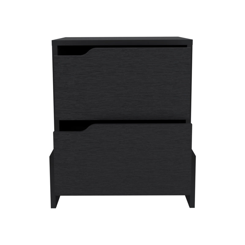 17" x 14.6" x 19.9" Two Drawer Faux Wood Nightstand - Black