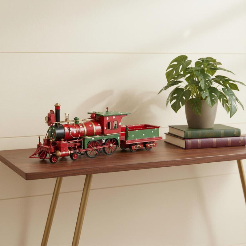 Handmade Tin Christmas Train Model - Red / Green