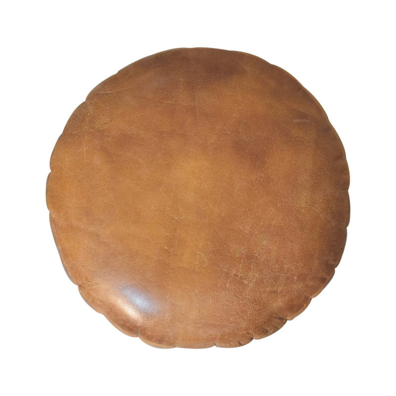 Leather Round Footstool (723467) - Brown