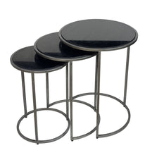 Load image into Gallery viewer, Marble And Iron Round Frame Nested Tables (Set of 3) - Gunmetal
