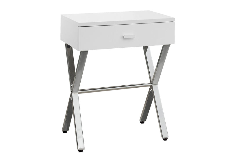 Wood And Metal End Table With Drawer - Silver And White