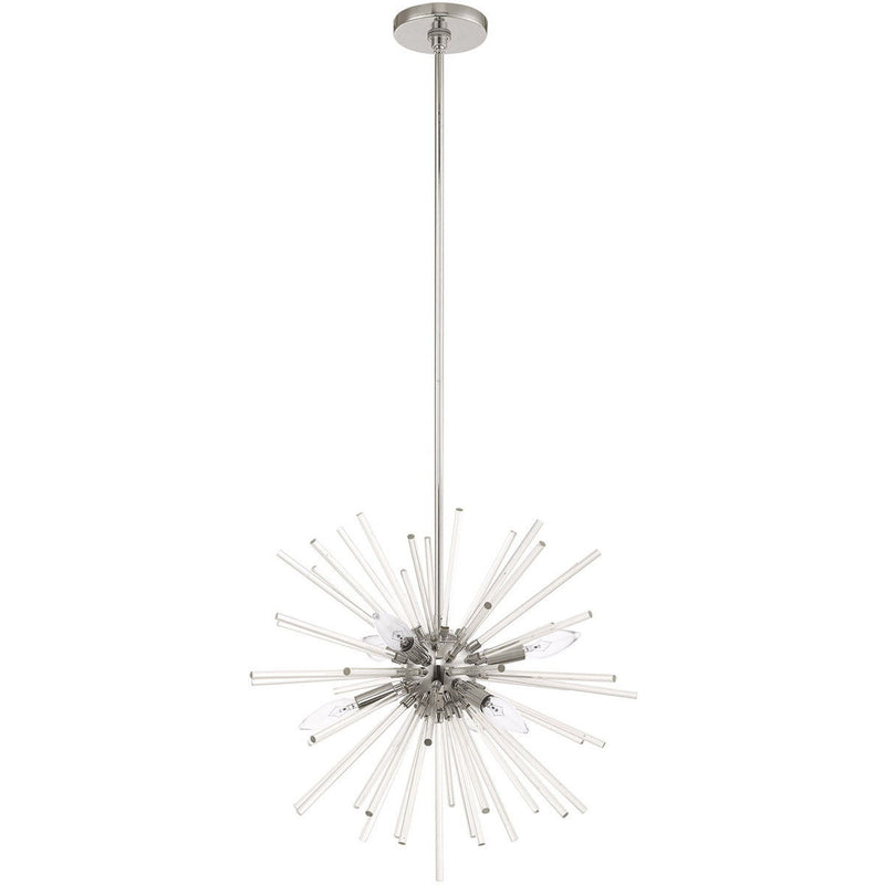 25" Six Light Dimmable Chandelier With Shades - Silver