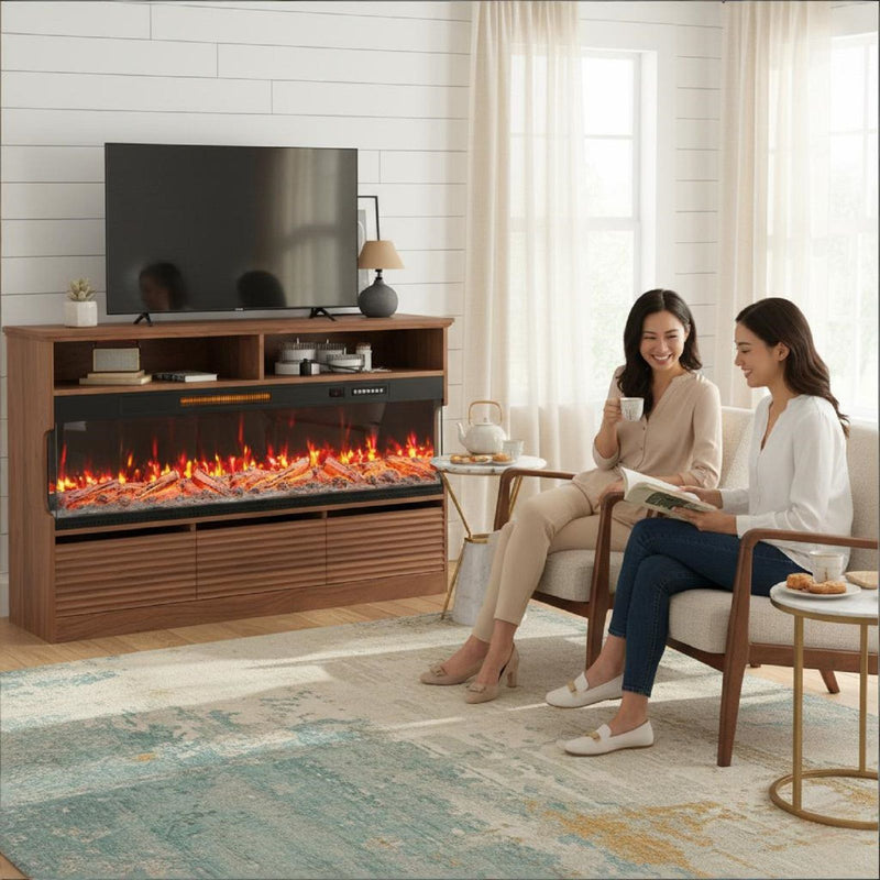 Wood Fireplace Entertainment Center With Fireplace - Brown