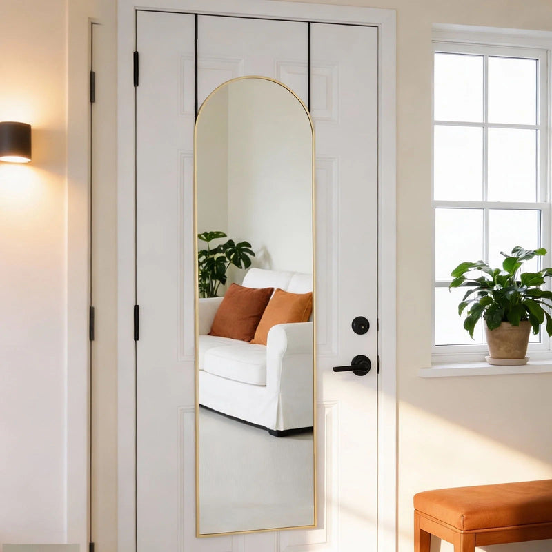 Aluminum Arch Over the Door Framed Cheval Mirror - Gold