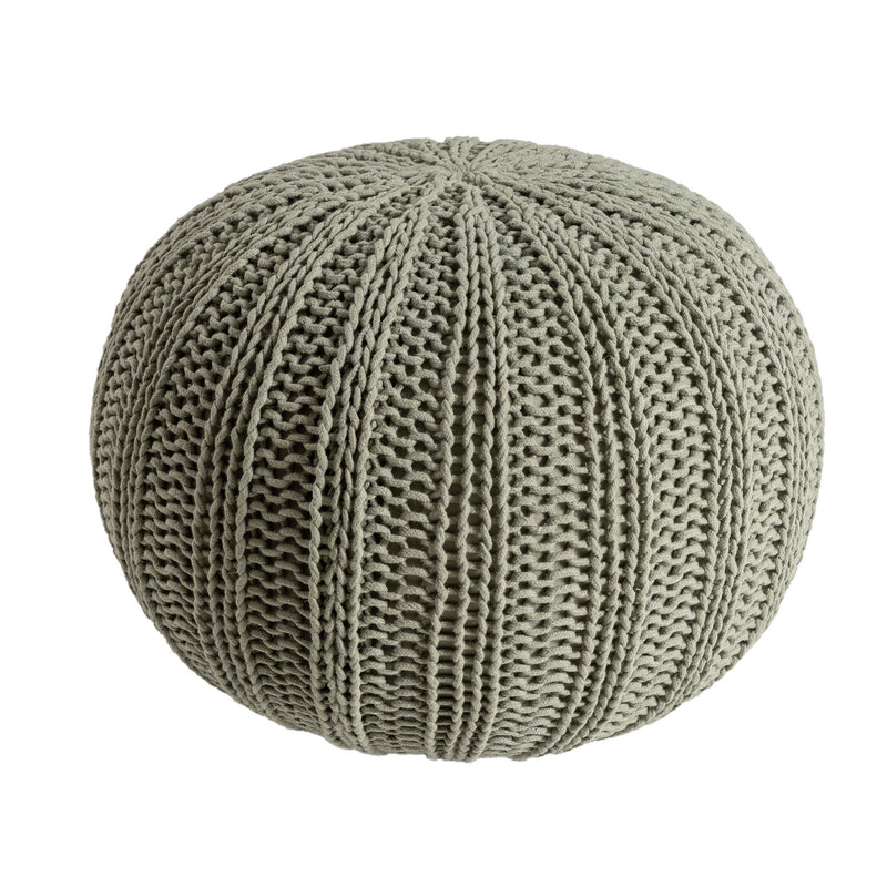 Cotton Cable Knit Round Pouf Ottoman - Green