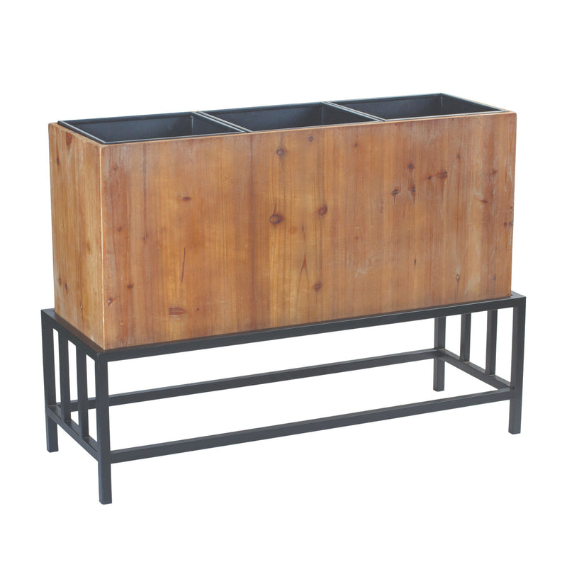 Metal 444" Ounce Rectangular Elevated Planter - Black And Natural