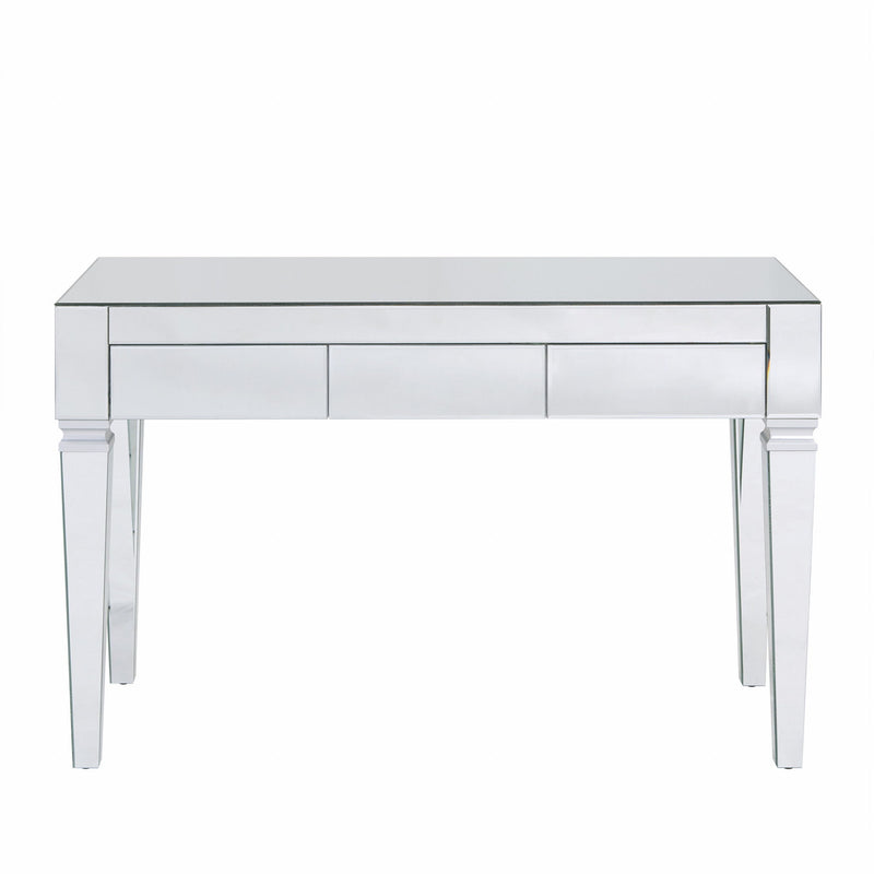 Mirrored Writing Desk With Three Drawers - Silver