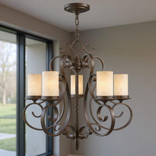 Load image into Gallery viewer, 25" Five Light Dimmable Chandelier With Shades - Bronze
