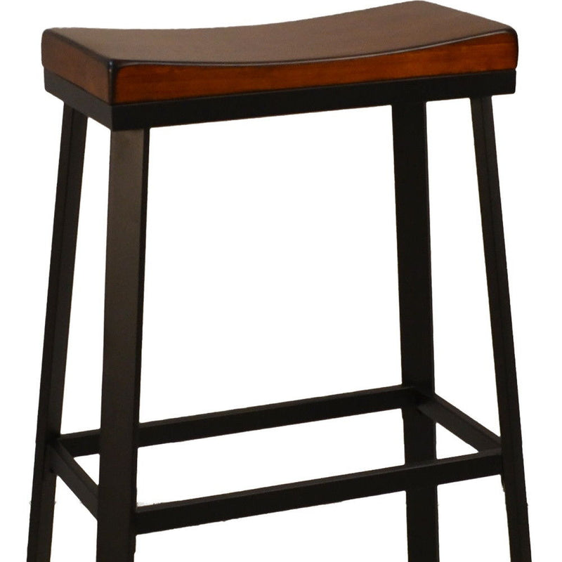 Steel Backless Bar Height Chair With Footrest 30" - Chestnut and Black