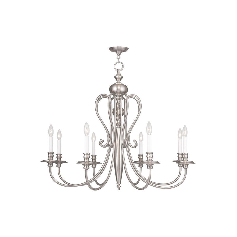 32" Eight Light Dimmable Chandelier With Shades - Nickel