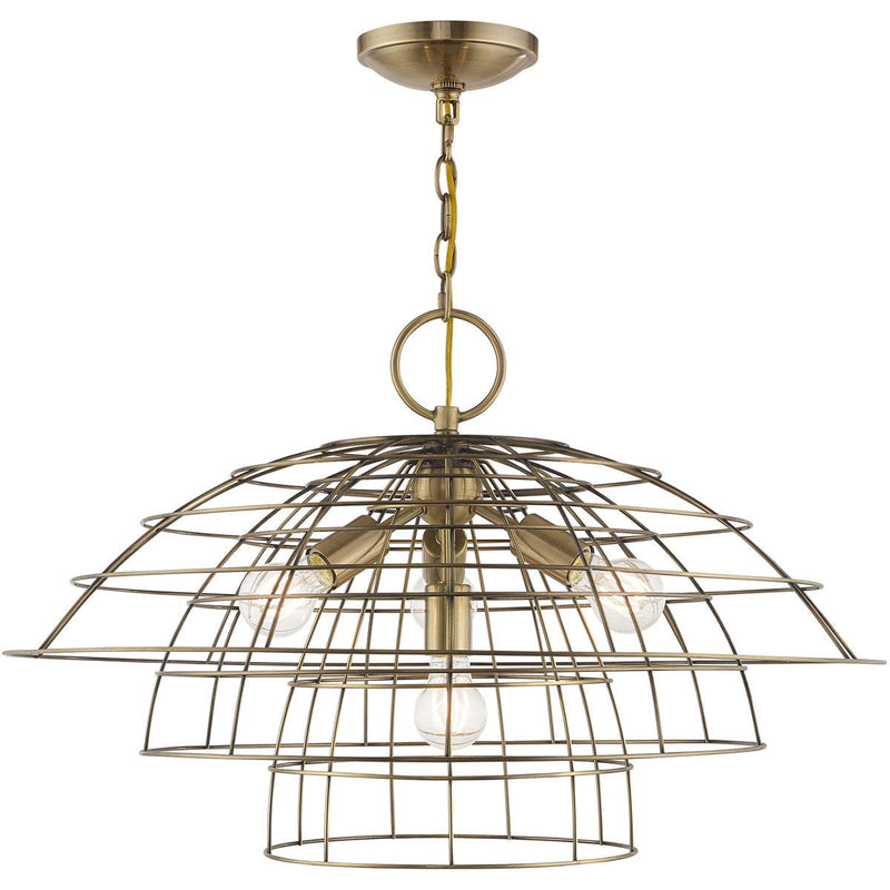 Four Light Dimmable Chandelier With Shades - Antiqued Brass