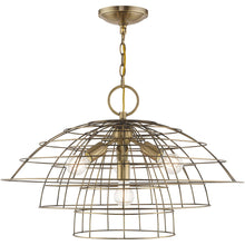 Load image into Gallery viewer, Four Light Dimmable Chandelier With Shades - Antiqued Brass
