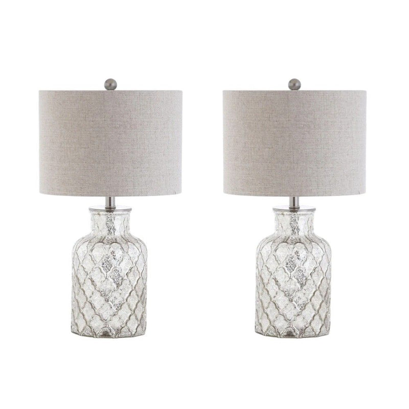 25" Table Lamps With Drum Shades (Set of 2) - Silver