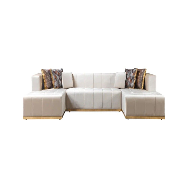 Velvet U Shaped Three Piece Sofa Chaise Sectional With Toss Pillows - Ivory