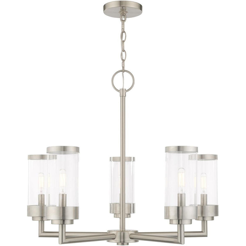 21'' Five-Light Dimmable Chandelier With Shades - Nickel