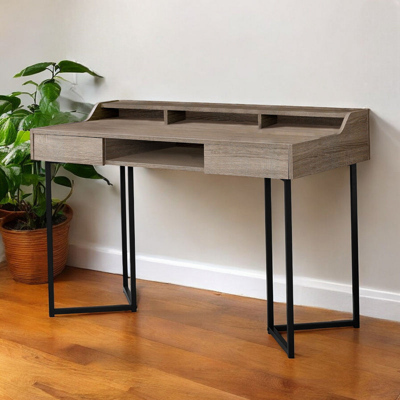 Writing Desk With Two Drawers - Taupe And Black