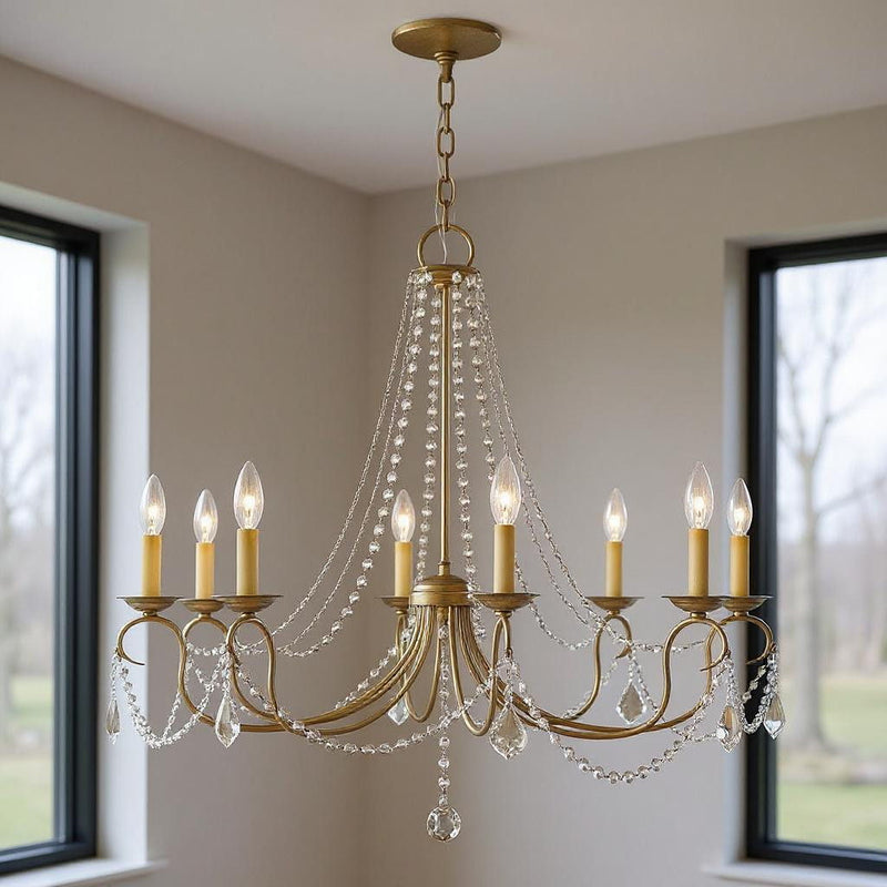 28" Eight Light Dimmable Chandelier With Shades - Silver