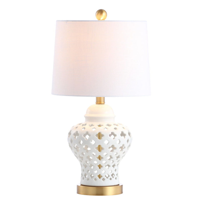 21" Urn Table Lamp With Drum Shade - White