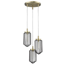 Load image into Gallery viewer, Caged Three Light Metal Dimmable Chandelier With Shades - Gold / Black
