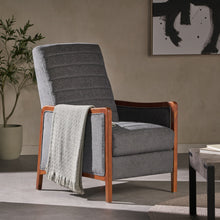 Load image into Gallery viewer, Mendota - Mid Century Modern Fabric Channel Stitch Wood Pushback Recliner - Gray
