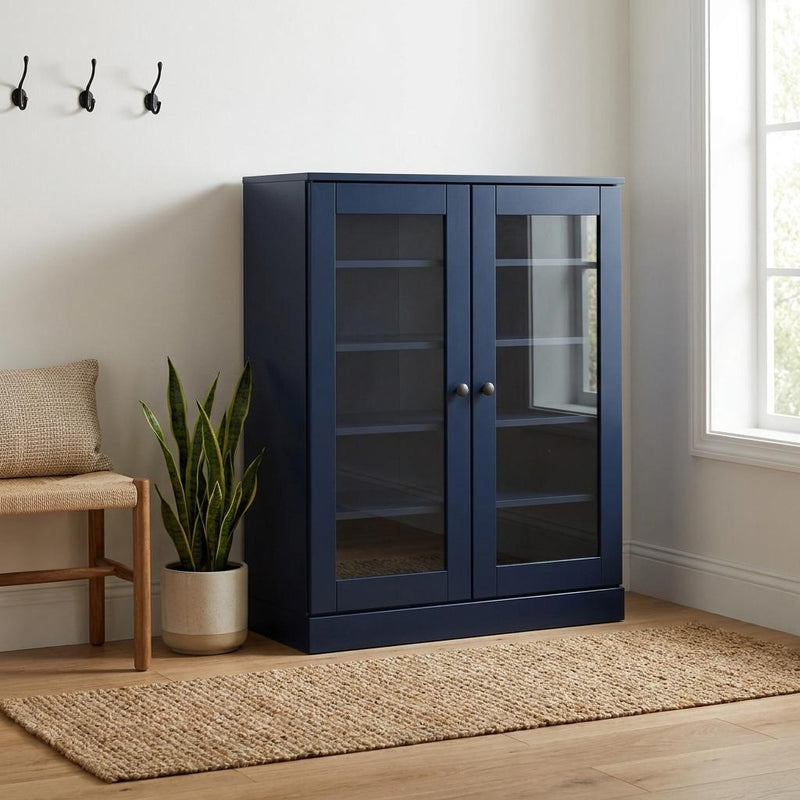 Twenty Pair Solid Woodshoe Storage Cabinet (752340) - Navy Blue