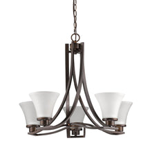 Load image into Gallery viewer, Candle Style Five Light Frosted Metal Dimmable Chandelier With Shades - Bronze / White
