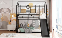 Load image into Gallery viewer, Twin Over Twin Metal Bunk Bed ,Metal Housebed With Slide,Three Colors Available.(Black with Black  Slide)(OLD SKU :LP000095AAB)
