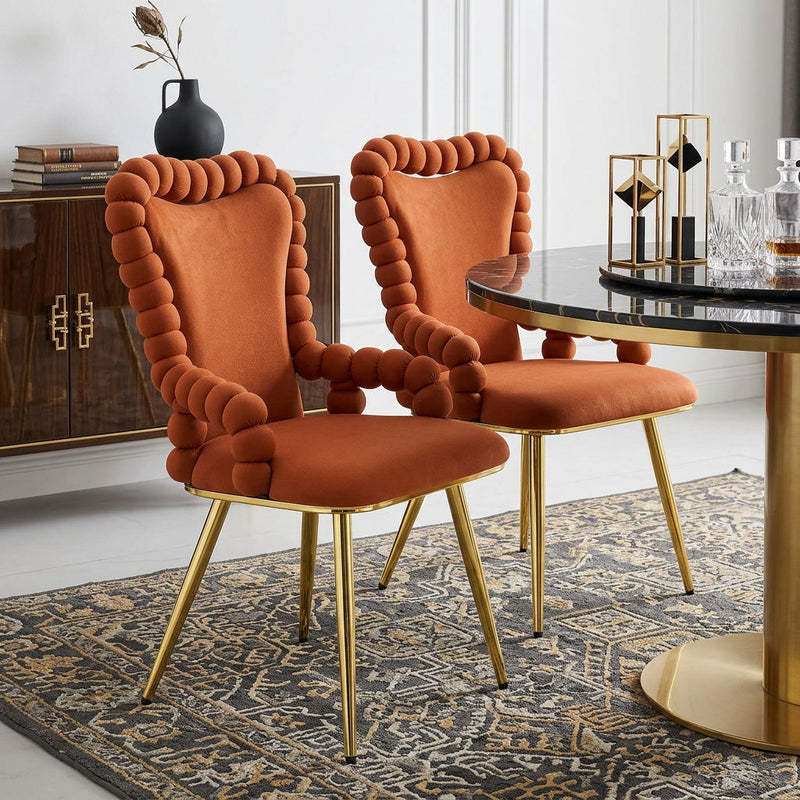 Velvet Metal Partially Open Back Dining Arm Chairs (Set of 2) - Brown / Gold