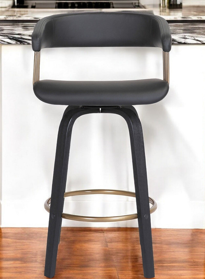 Faux Leather Swivel Counter Height Bar Chair - Black