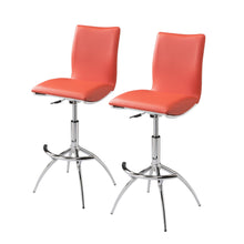Load image into Gallery viewer, Faux Leather And Metal Low Back Adjustable Height Bar Chairs (Set of 2) - Orange And Silver
